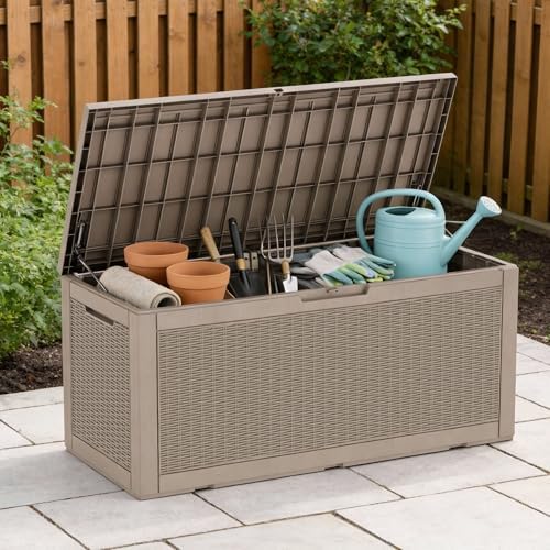 vixzen 121 gal waterproof outdoor storage box lockable on a desk or shelf