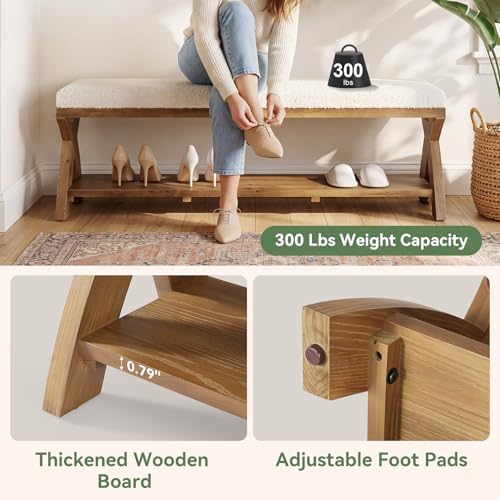 solid wood shoe bench with cushion padded seat, package contents