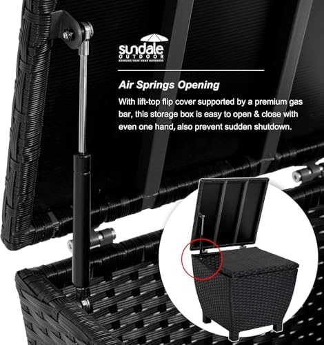 sundale black wicker storage box, 13 gallon outdoor showing dimensions