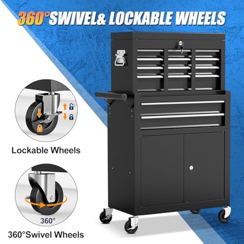 10-drawer rolling tool chest with wheels, lockable 2-in-1, package contents