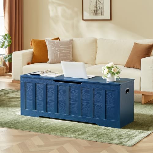 vankiley 51.2" storage chest extra large,wooden storage bench(blue) shown in use