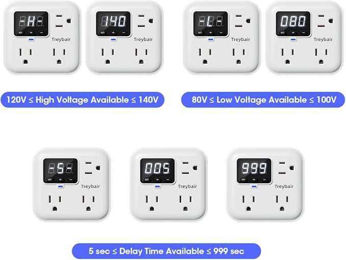 Surge Protector 3-Outlet Power Strip w/Advanced Voltage Protection, 80V-140V - Image 6