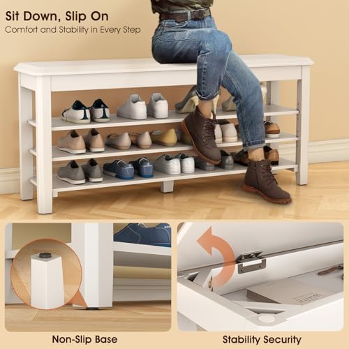iunvr shoe rack bench seat rubberwood 3-tier wooden on a desk or shelf