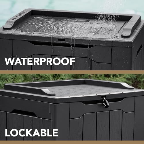 devoko 30 gallon resin deck box waterproof outdoor shown in use