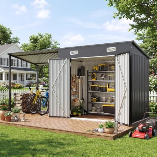 aoxun 12'x3.5' outdoor storage shed & hardtop gazebo, close-up detail