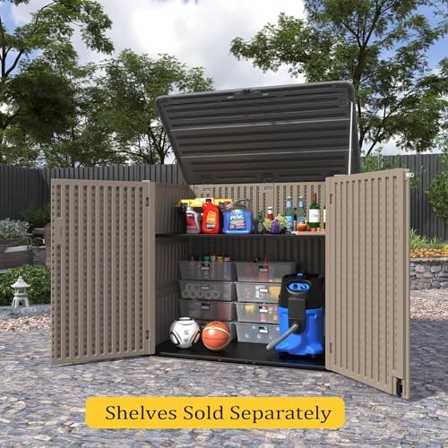 homspark storage shed weather resistance, multi-purpose outdoor storage, front angle view