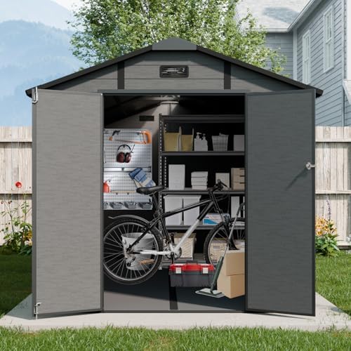 jt 8x14 ft resin storage shed, outdoor tool on a desk or shelf