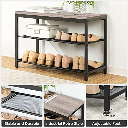 hoobro shoe bench, 3-tier shoe rack,industrial shoe organizer showing dimensions