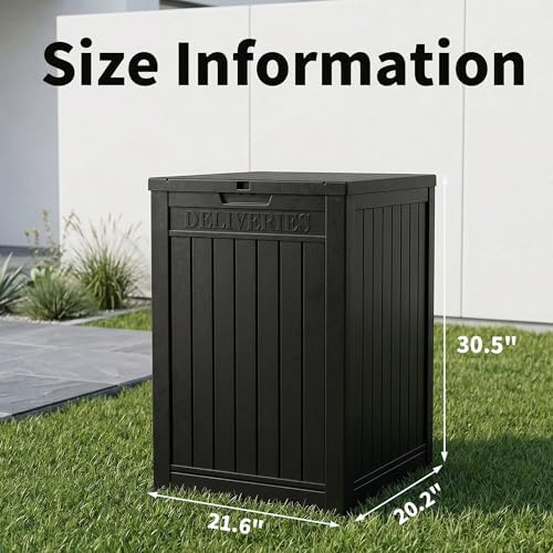 package delivery box, lockable resin outdoor package, waterproof shown in use