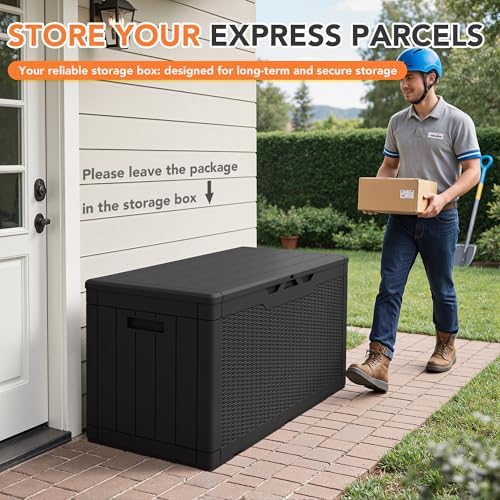 105 gallon deck box outdoor indoor waterproof storage, side view