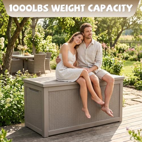 easyup 350 gallon deck box outdoor storage box on a desk or shelf