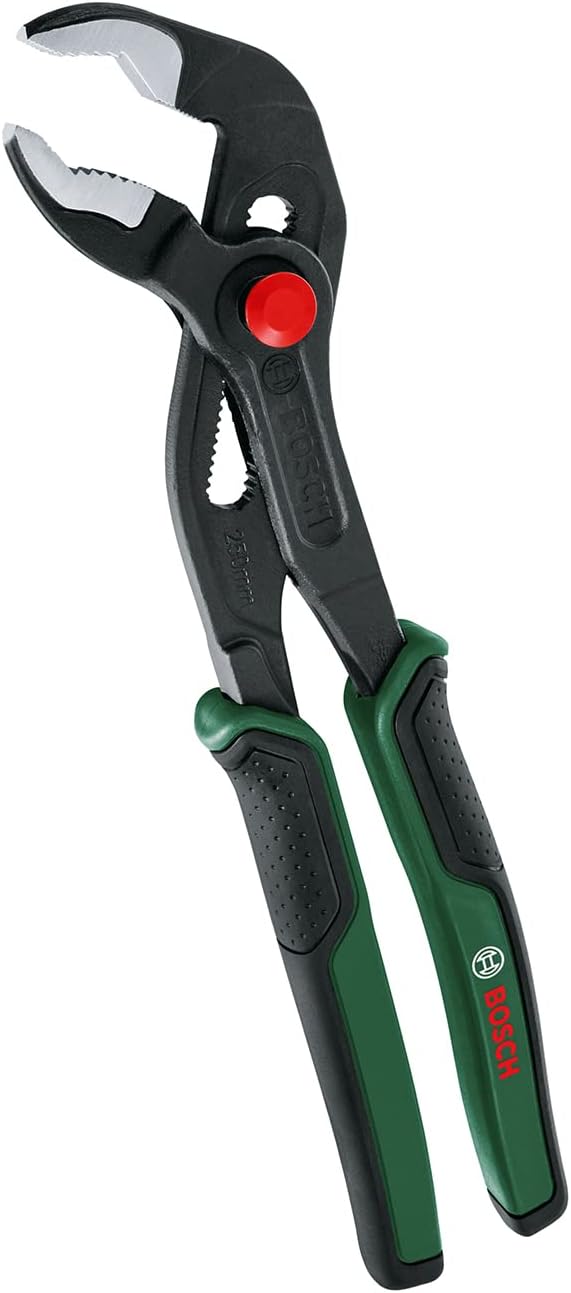 Bosch Water pump pliers (durable water pump pliers with push button adjustment for demanding and everyday tasks; ergonomic soft grip handle)