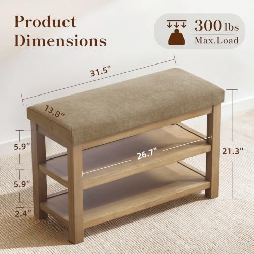zihanhome 2 tier shoe rack bench with cushion shown in use
