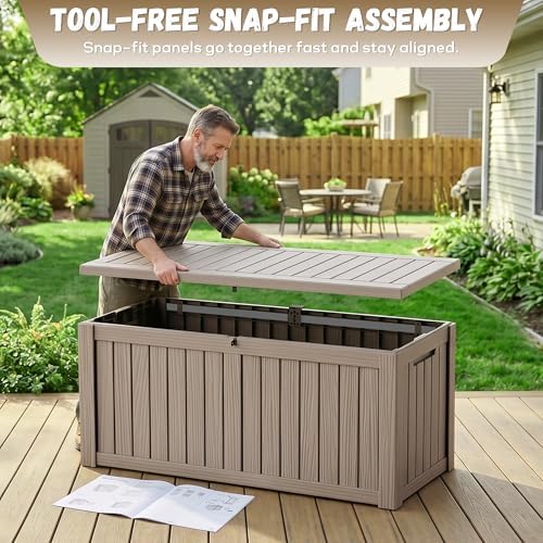 easyup 220 gallon deck box waterproof lockable outside, front angle view