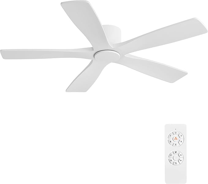 WINGBO 48" Flush Mount DC Ceiling Fans Without Lights, 5 Carved Solid Wood by HomePage