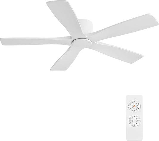 WINGBO 48" Flush Mount DC Ceiling Fans Without Lights, 5 Carved Solid Wood by HomePage