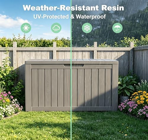 lausaint home 230 gallon outdoor storage box, package, close-up detail