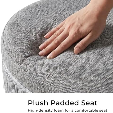 39.4“storage ottoman bench with tassels, oval end of showing dimensions