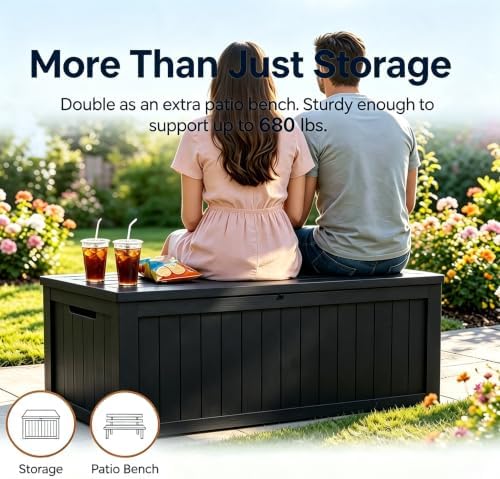 199 gallon large resin outdoor storage box, waterproof, side view