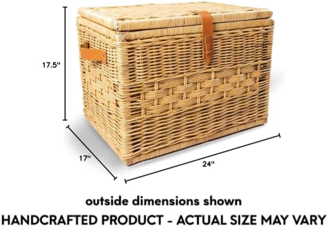 the basket lady deep wicker storage trunk, l, front angle view