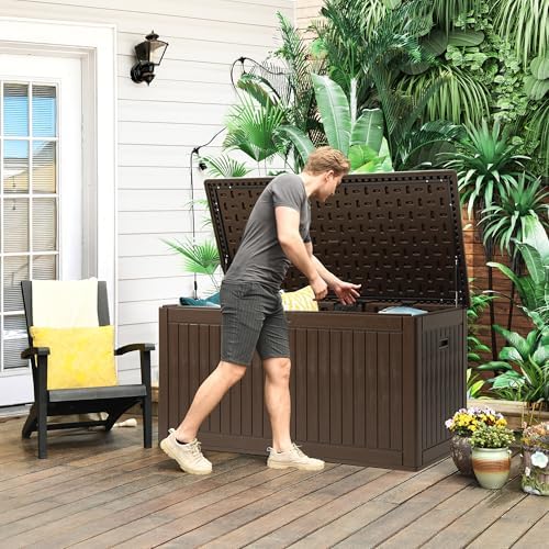 yitahome 320 gallon extra large deck box, front angle view