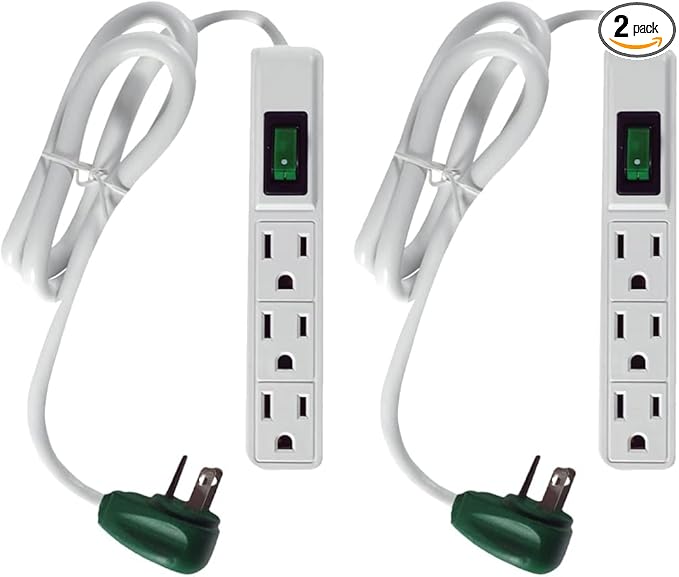 GoGreen Power Inc. 3 Outlet Power Strip, 2.5FT Cord, 2 Pack by Unknown
