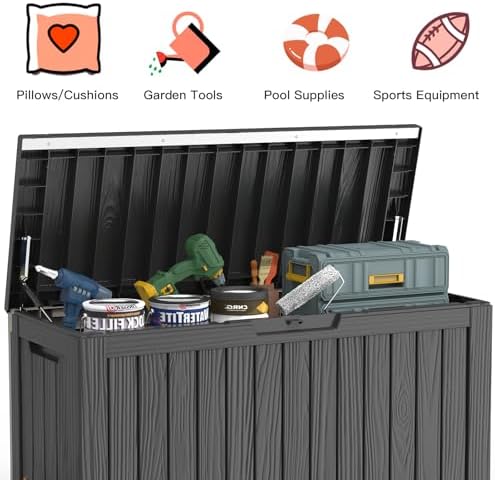 mars villa deck box, outdoor storage box waterproof showing dimensions