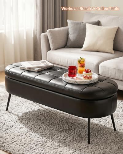 storage ottoman bench, 43.7" pu leather end of, front angle view