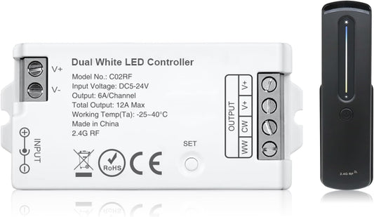2.4GHz RF CCT LED Strip Controller Remote Kit, Wireless Remote & Tuya