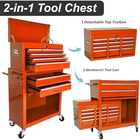 ryh 8 drawers rolling tool chests (orange, 8 showing dimensions