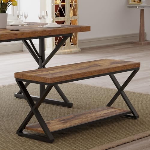 ibf rustic entryway bench with storage, rustic brown on a desk or shelf