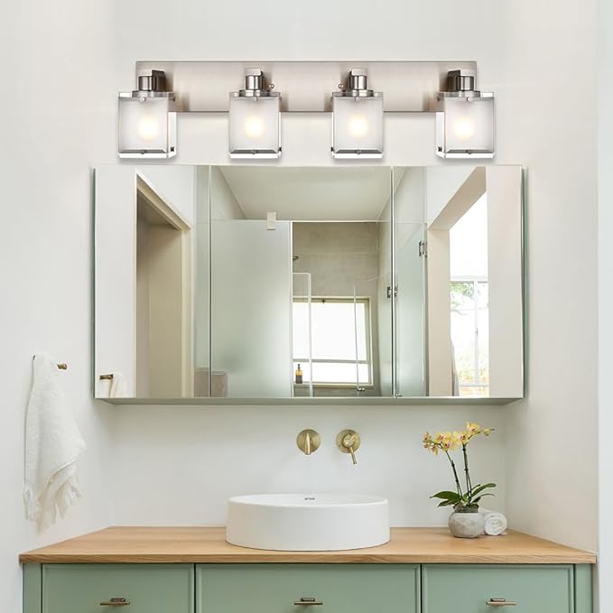 WINSHEN 4-Lights Bathroom Light Fixtures Over Mirror, Brushed Nickel Vanity - Image 6