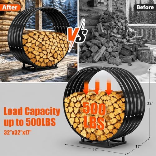 32" firewood rack with roof cover, indoor &, close-up detail