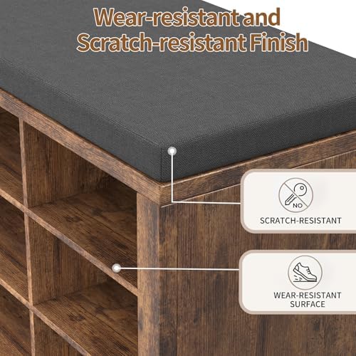 shoe rack bench, shoe storage bench with cushion on a desk or shelf