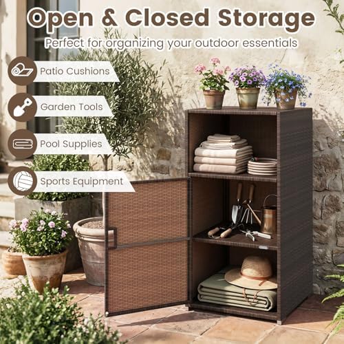 tangkula rattan outdoor storage cabinet with 3 storage, close-up detail