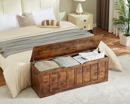 vankiley 51.2" storage chest extra large,wooden storage bench(rustic showing dimensions