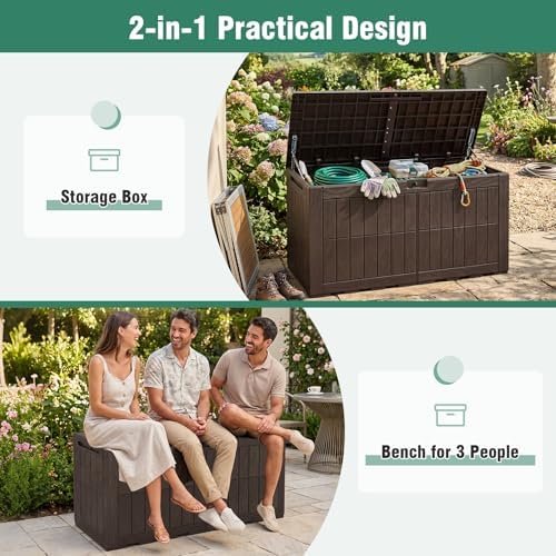 tangkula 120 gallon waterproof outdoor storage box with, close-up detail