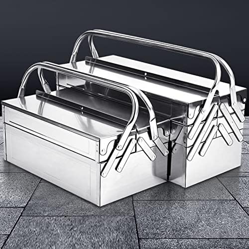 dioche metal cantilever tool box – 3-layer folding, front angle view