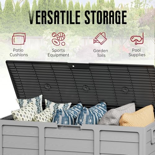 crownland outdoor 75 gallon storage deck box, weatherproof, side view