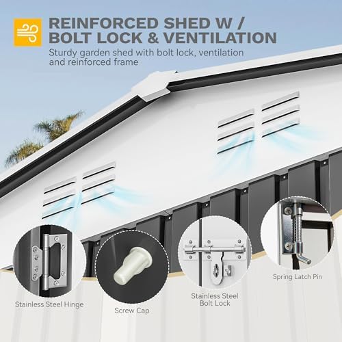 dwvo 12x8 ft outdoor storage shed, metal w/lock, side view