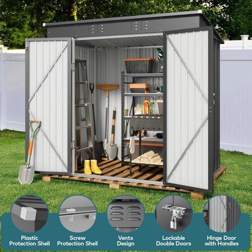 gizoon 6x4 ft outdoor shed, metal garden shed, side view