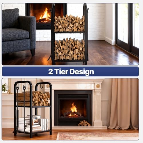 honest outfitters firewood rack indoor, 2-tier firewood rack, side view