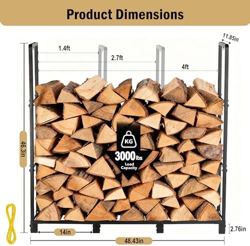 facka 4ft firewood rack outdoor, metal wood rack, close-up detail
