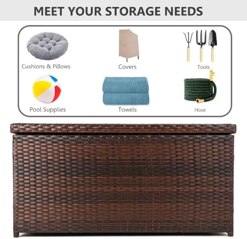 sundale 70 gallon oudoor deck box, large rattan, view 9