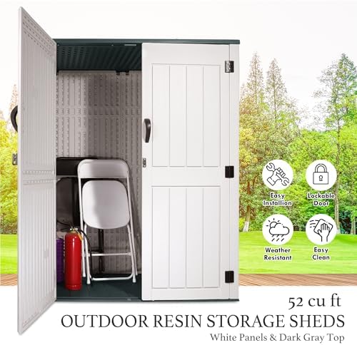 outdoor storage cabinet, 52 cu ft resin storage, front angle view