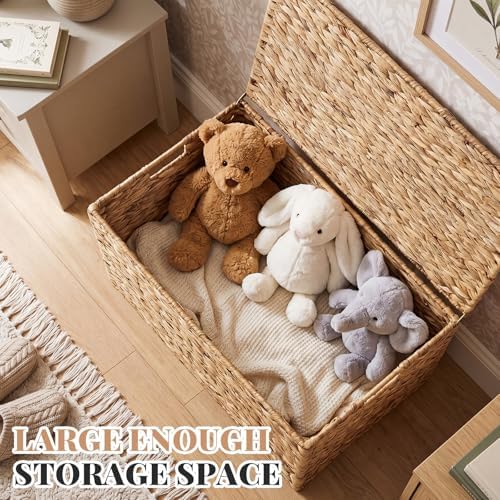 cinnvoice 17.2 gallon/65 l wicker storage trunk basket on a desk or shelf