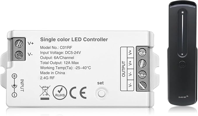 2.4GHz RF Single Color LED Strip Controller Remote Kit, Wireless Remote & Tuya by MALIIGAZA