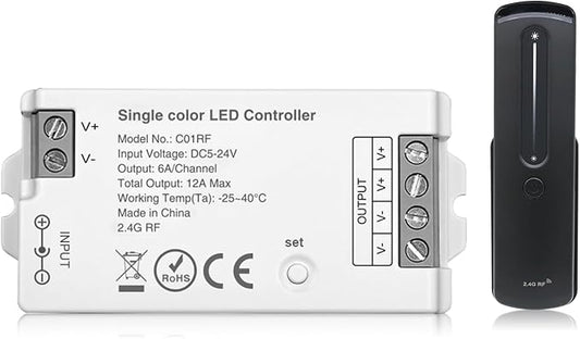2.4GHz RF Single Color LED Strip Controller Remote Kit, Wireless Remote & Tuya by MALIIGAZA