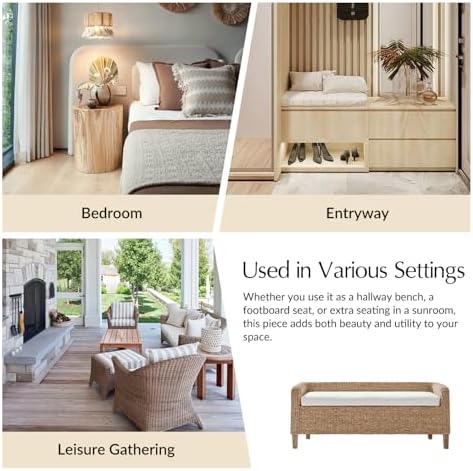 hulala home 57" rattan storage bench, boho wicker, side view