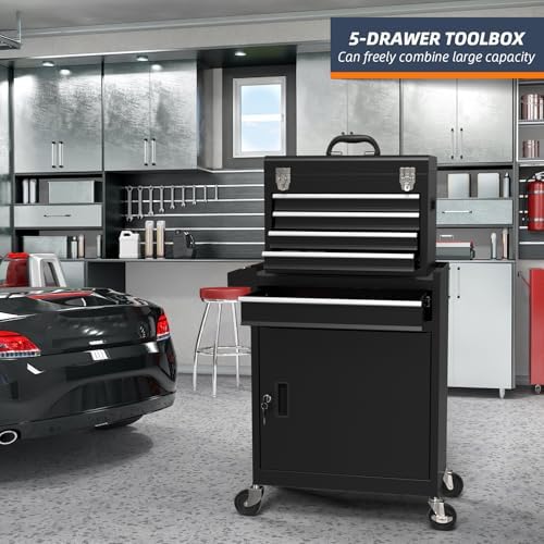 5-drawer high capacity rolling tool box, removable cabinet shown in use